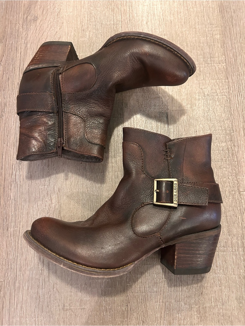 Durango Philly Shorty Ankle Boots Womens 7.5 Brown Western Buckle Zip